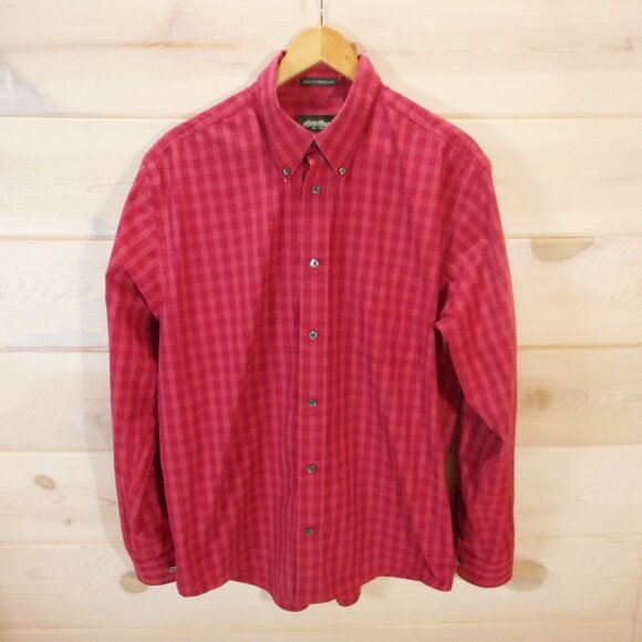 Eddie Bauer Men's L Button-up Shirt Wrinkle-Resistant Red Plaid 100% Cotton - Picture 1 of 11